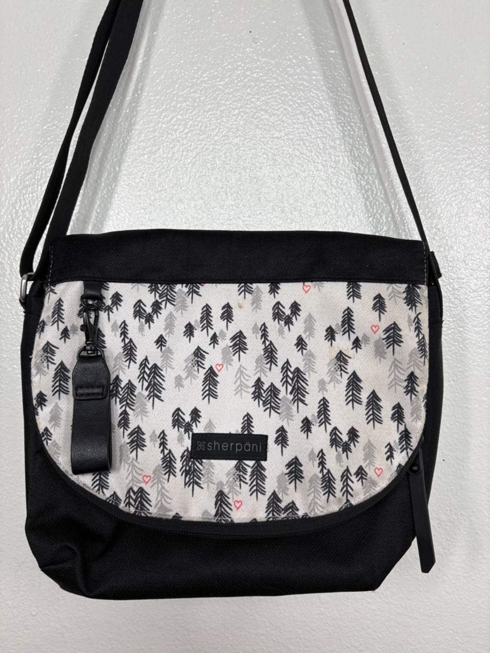 Sherpani Black White Tree Flap Medium Crossbody Bag BLEMISH